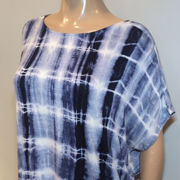 CY Fashion Blue White Tie-Dye Cuffed Sleeve Top Womens Size Large - Picture 3 of 10
